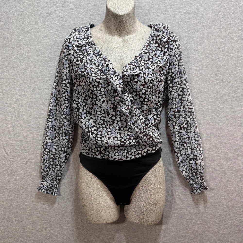 Abercrombie & Fitch Bodysuit‎ Womens XS Black Floral Long Sleeve Cottagecore